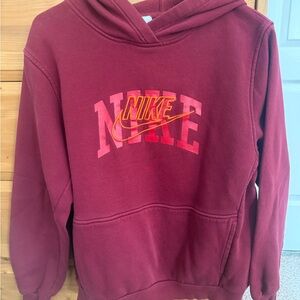 Nike Kids Burgundy Hoodie with Orange Logo